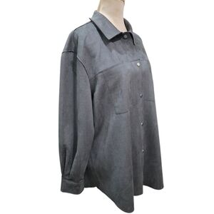 Truth by Republic Faux Leather Button Down Shirt Gray Oversize Jacket 1X